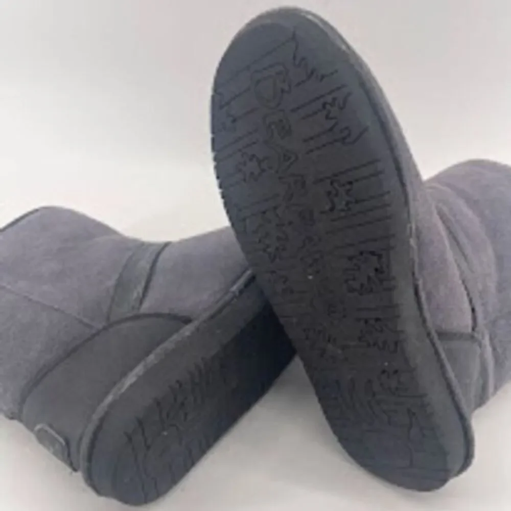 Bearpaw Gray Suede Mid-Calf ‎ Boots with Buckle Detail and Decorative Buttons